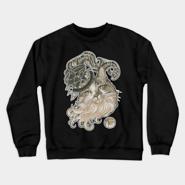 Kitty in a Tentacle Top Hat - White Outlined Version Crewneck Sweatshirt by Nat Ewert Art